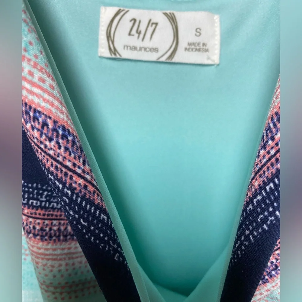 24/7 Maurices Sleeveless Maxi Dress Light Blue/coral/black Size Small - Picture 3 of 9